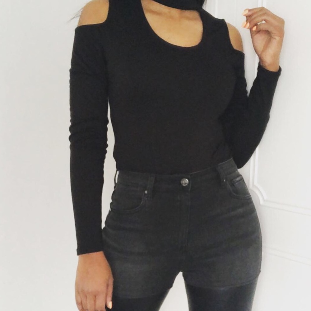 Black date night long sleeve Cut out Bodysuit